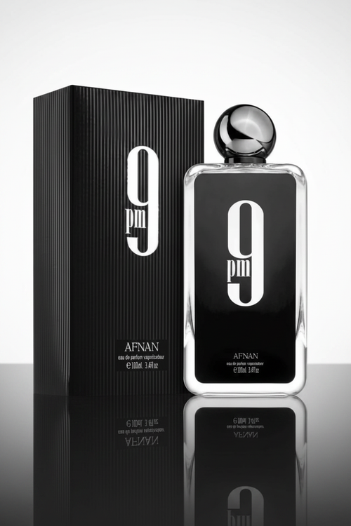 Afnan 9PM bottle with black ribbed box