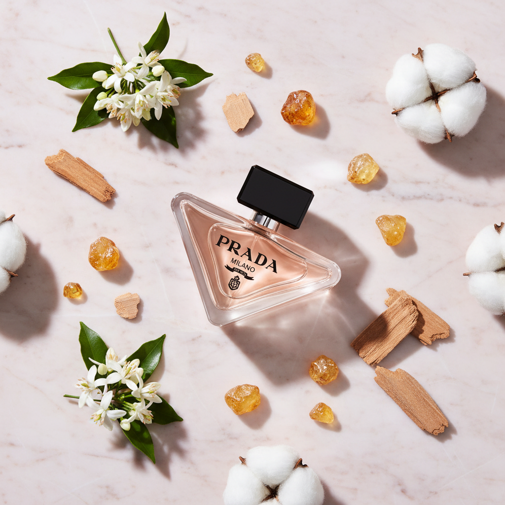 Paradoxe Prada – ingredients flat lay