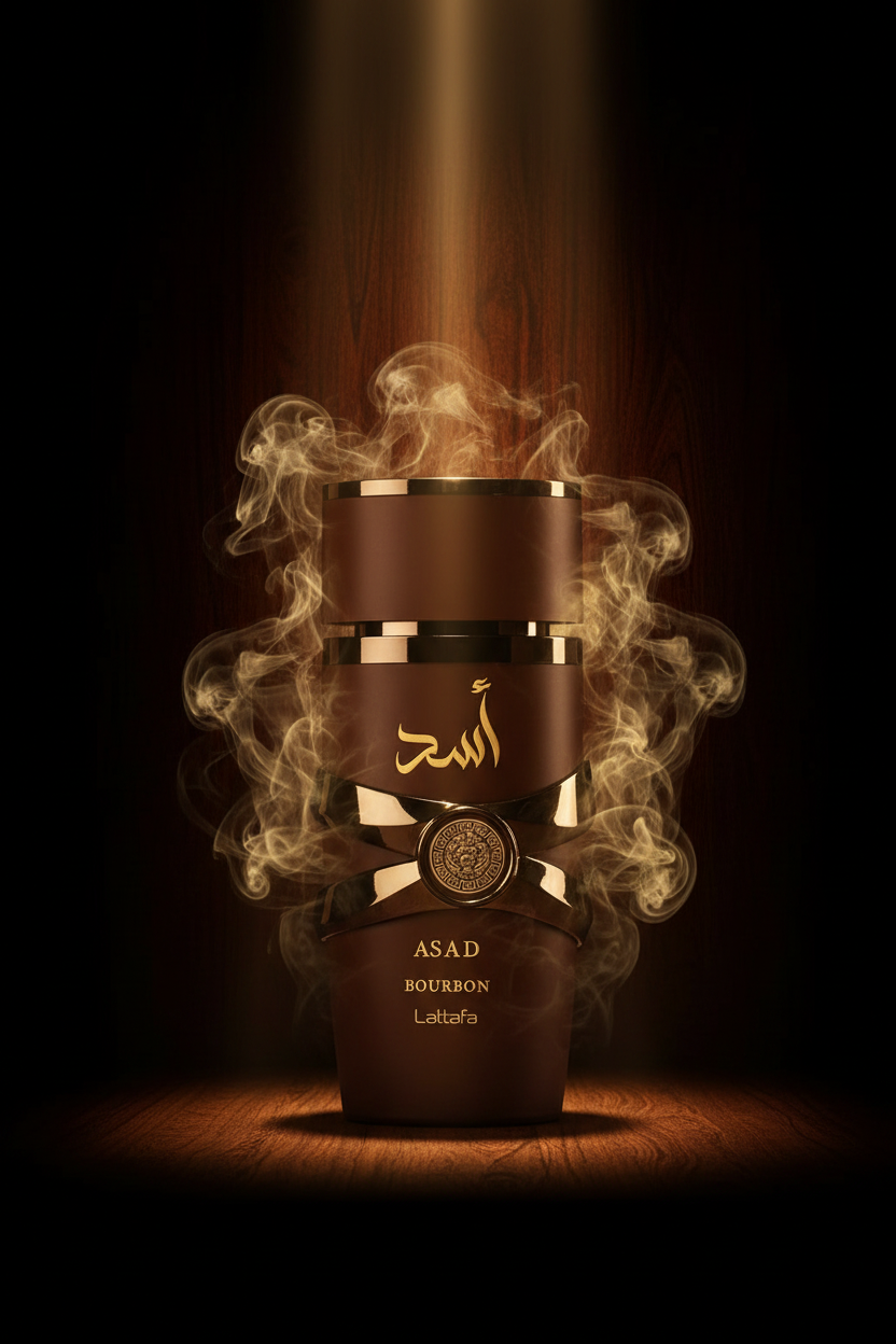 Lattafa Asad Bourbon luxury editorial campaign shot