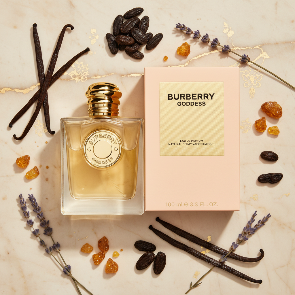 Burberry Goddess – ingredients flat lay