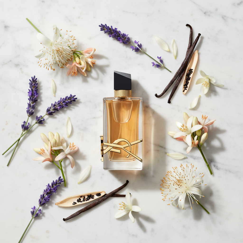 Libre Intense YSL – ingredients flat lay